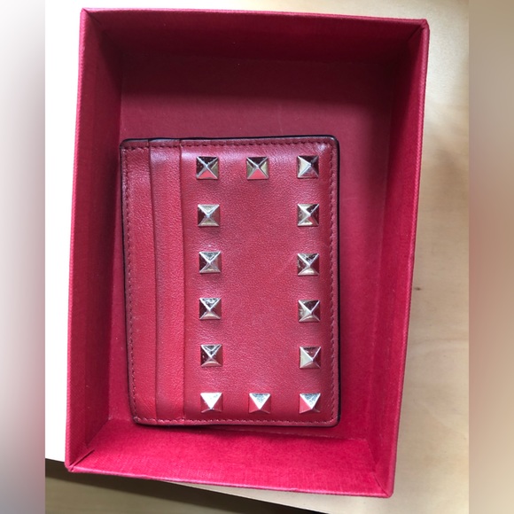 Valentino Garavani Red Leather Studded Card Holder - Picture 3 of 3